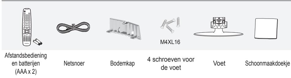 Afstandsbediening en batterijen (AAA x 2) Netsnoer Bodemkap M4XL16 4 schroeven voor de voet Voet Schoonmaakdoekje