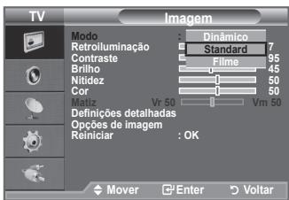 TV Imagem Modo : Dinâmico Retroluminação : Standard 7 Contraste : 95 Brilho : 45 Nitidez : 50 Cori : 50 Volta: Vr 50 Vm 50 Definições detalhadas Opções de imagem : OK Reiniciar
