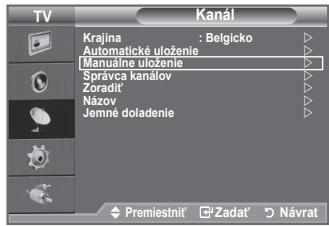 TV Krajina : Belgicko Automatické uloženie Manuálne uloženie Správca kanálov Zoradit Názov Jemné doladenie Premiestnit' Zadat' Návrat