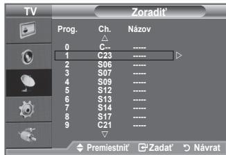 TV Zoradit' Prog. Ch. Názov 0 C- **** 1 C23 **** 2 S06 **** 3 S07 **** 4 S09 **** 5 S12 **** 6 S13 **** 7 S14 **** 8 S17 **** 9 C21 **** ◆Premiestnit' ◆Zada' ◇Návrat