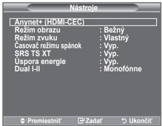 TV P9 Zobrazit TV Vybrat' zariadenie Nahrávat' Ponuka v zariadení Prevádzka zariadenia Prijímač :Vyp. Nastavenie Premiestnít' Zadat' Návrat