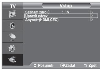 TV Vstup Seznam zdrojú : TV Upravit název Anynet+(HDMI-CEC) Posunuti Zadat Zpět