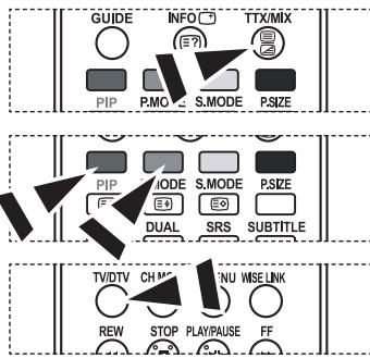 GUIDE INFO TTX/MIX PIP PMO S.MODE P.SIZE PIP MODE S.MODE P.SIZE DUAL SRS SUBTITLE TV/DTV CH NU WISE LINK REW STOP PLAY/PAUSE FF