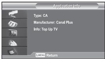 Application Info Type: CA Manufacturer: Canal Plus Info: Top Up TV 0, MENU Return