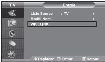 T V Entrée Liste Source : TV Modif. Nom WISELINK Déplacer Entrer Retour