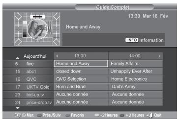 Guide Complet 13:30 Mer 16 Fév Home and Away INFO Information Aujound'hui 5 five 15 abc1 16 QVC 17 UKTV Gold 23 bid-up.tv 24 price-drop.tv € 13.00 Home and Away closed down QVC Selection Born and Brad Aucune donnée Aucune donnée Family Affairs Unhappily Ever After Home Electronics Dad's Army Aucune donnée Aucune donnée