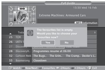 Full Guide... 13:30 Wed 16 Feb Extreme Machines: Armoured Cars INFO Information Today 25 TCM 26 UKTV S 27 Discovery 28 DiscoveryL.. 32 Cartoon Nwk 33 Boomerang The favourites list is empty. Would you like to choose your favourites now? Yes No Programmes resume at 06:00 The Bugs.. The Grim.. The Cramp.. Dexter's L.. Closedown Watch Now/Next Favourites -2Hours +2Hours Exit