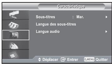 Caractéristique Sous-titres : Mar. Langue des sous-titres Langue audio Déplacer Entrer OMENU Quitter