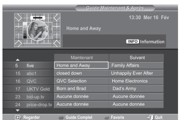 Guide Maintenant & Après 13:30 Mer 16 Fév Home and Away INFO Information 5 five Home and Away Family Affairs 15 abc1 closed down Unhappily Ever After 16 QVC QVC Selection Home Electronics 17 UKTV Gold Born and Brad Dad's Army 23 bid-up.tv Aucune donnée Aucune donnée 24 price-drop.tv Aucune donnée Aucune donnée Regarder Guide Complet Favoris Quit