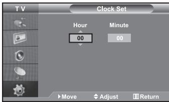 T V Clock Set Hour Minute 00 00 Move Adjust Return