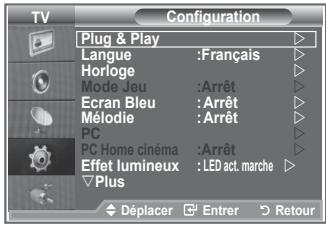 SAMSUNG LE32R86BD - Lorsque vous allumez le téléviseur pour la première fois, plusieurs réglages de base s'effectuent l'un après l'autre de manière automatique. Les réglages disponibles sont les suivants : - 1