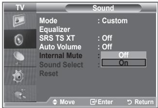 SAMSUNG LE32R89BD - Selecting the Internal Mute - 2