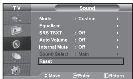 SAMSUNG LE32S67BD - Resetting the Sound Settings to the Factory Defaults - 1