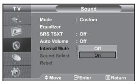 SAMSUNG LE32S67BD - Selecting the Internal Mute - 1