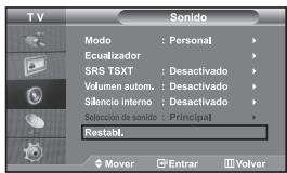SAMSUNG LE32S67BD - Reajuste de valores de sonido a los valores predefinidos de fábrica - 1