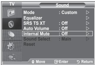 SAMSUNG LE32S86BD - Selecting the Internal Mute - 1
