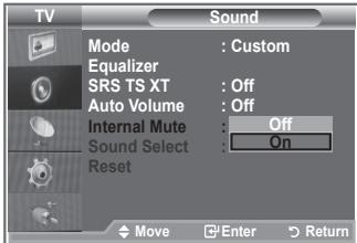 SAMSUNG LE32S86BD - Selecting the Internal Mute - 2