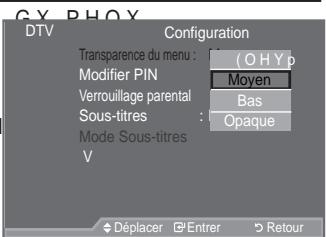 SAMSUNG LE37A557 - Réglage de la transparence du menu - 1