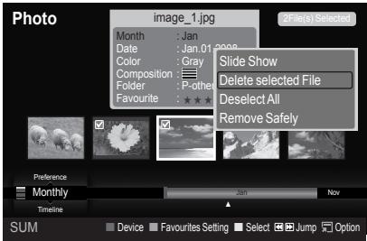 Photo image_1.jpg 2File(s) Selected Month : Jan.01 2008 Date : Jan.01 2008 Color : Gray Composition : Folder : P-other Favourite : ★★★★ Slide Show Delete selected File Deselect All Remove Safely Preference Monthly Jan Nov Timeline Device Favourites Setting Select Jump Option SUM