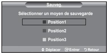 Sauveg. Sélectionner un moyen de sauvegarde Position1 Position2 Position3 Déplacer Entrer Retour