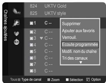 824 UKTV Gold 825 UKTV style Supprimer Ajouter aux favors Verrouil. Ecoute programmée Modifi. nom du chaîne Tri des canaux Tous Type de canal Zoom Sélection Option