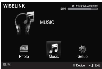WISELINK 851.98MB/995.00MB Free SUM MUSIC Photo Music Setup SUM Device Exit