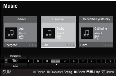 Music Thanks Jee Album 1 2005 Pop Energetic I Love You Darby Album 2 2005 Pop Better than yesterday Catherine Album 3 2005 Pop Sad Calm Preference Title F G H J L P S T V Artist Device Favourites Setting Select Jump Option SUM