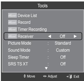 Tools Device List Record Timer Recording Receiver Picture Mode : Standard Sound Mode : Custom Sleep Timer : Off SRS TS XT : Off Move Adjust Exit
