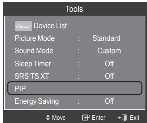 Tools Device List Picture Mode : Standard Sound Mode : Custom Sleep Timer : Off SRS TS XT : Off PIP Energy Saving : Off
