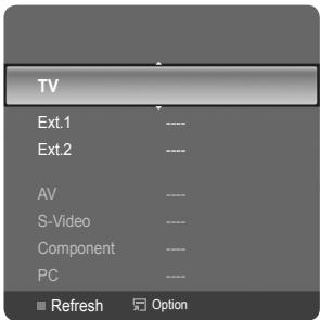 TV Ext.1 ---- Ext.2 ---- AV ---- S-Video ---- Component ---- PC ---- ■ Refresh ☑ Option