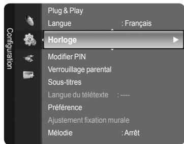 Plug & Play Langue : Français Horloge Modifier PIN Verrouillage parental Sous-titres Langue du télétexte : .... Préférence Ajustement fixation murale Mélodie : Arrêt
