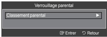 Verrouillage parental Classement parental Entrer Retour