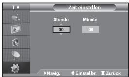 TV Zeit einstellen Stunde Minute 00 00 Navig. Einstellen Zurück