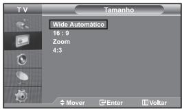 T V Wide Automático 16:9 Zoom 4:3 Mover Enter Voltar