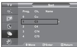 T V Sort Prog. Ch. Name 0 C- 1 C3 2 C4 3 C74 4 C75 Move Enter Return