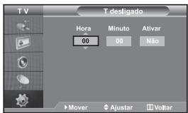 TV T desligado Hora Minuto Ativar 00 00 Não Mover Ajustar Voltar