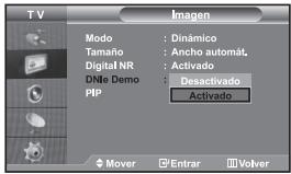 TV Modo : Dinámico Tamaño : Ancho automat. Digital NR : Activado DNio Demo : Desactivado PIP : Activado Mover : Entran : Volver