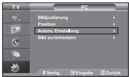 TV PC Bildjustierung Position Autom. Einstellung Bild zurücksetzen Navig. Eingabe Zurück