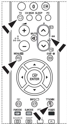 TV CH MGR SLEEP PC MUTE P MENU EXIT ENTER PIP INFO TTX/MIX PMODE S.MODE ST PSIZE SOURCE SWAP