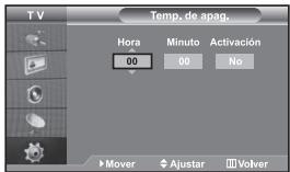 Temp. de apag. Hora Minuto Activación 00 00 No Mover Ajustar Volver
