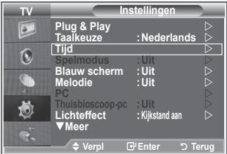 TV Plug & Play Taalkeuze : Nederlands Tijd Speimodus : Uit Blauw scherm : Uit Melodie : Uit PC Thuisbioscoop-pc : Uit Lichteffect : Kijkstand aan ▼ Meer Verpl Enter Terug