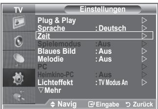 TV Einstellungen Plug & Play Sprache : Deutsch Zeit Spielemodus :Aus Blaues Bild :Aus Melodie :Aus PC Helmkino-PC :Aus Lichteffekt :TV Modus An Mehr Navig Eingabe Zurück