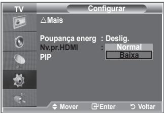 TV Configurar Mais Poupança energ : Deslig. Nv.pr.HDMI : Normal PIP : Baixa Mover Enter Voltar