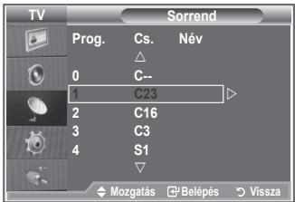 TV Sorrend Prog. Cs. Név 0 C-- 1 C23 2 C16 3 C3 4 S1 Mozgatás Belépés Vissza