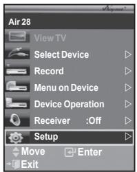 Air 28 View TV Select Device Record Menu on Device Device Operation Receiver :Off Setup Move Enter Exit