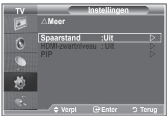 TV △Meer Spaarstand :Uit HDMI-zwartniveau :Uit PIP Verpl Enter Terug