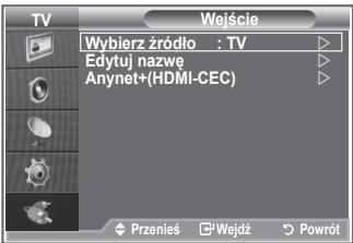 TV Wojście Wybierz źródło : TV Edytuj nazwę Anynet+(HDMI-CEC) Przenieś Wejdź Powrót