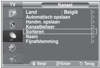 TV Kanaal Land : België Automatisch opslaan Handm. opslaan Kanaalbeheer Sorteren Naam Fijnafstemming Verpi Enter Terug