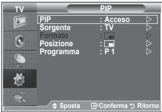 TV PIP PIP : Acceso Sorgente : TV Formato : Posizione : □ Programma : P 1 Sposta □ Conferma □ Ritorno
