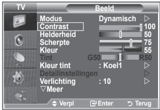 TV Modus Contrast Helderheid Scherpte Kleur Tint G50 R50 Kleur tint : Koel1 Detailinstellingen Verlichting : 10 Meer Dynamisch ▷ 100 50 75 55 Verpl Enter Terug